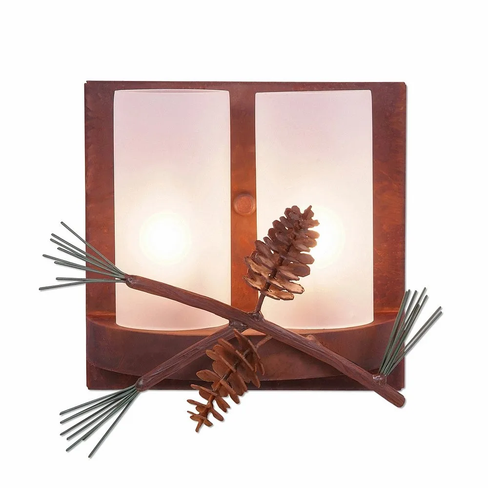 Wisley-Pine Cone Two Light Wall Sconce in Pine Green/Rust Patina