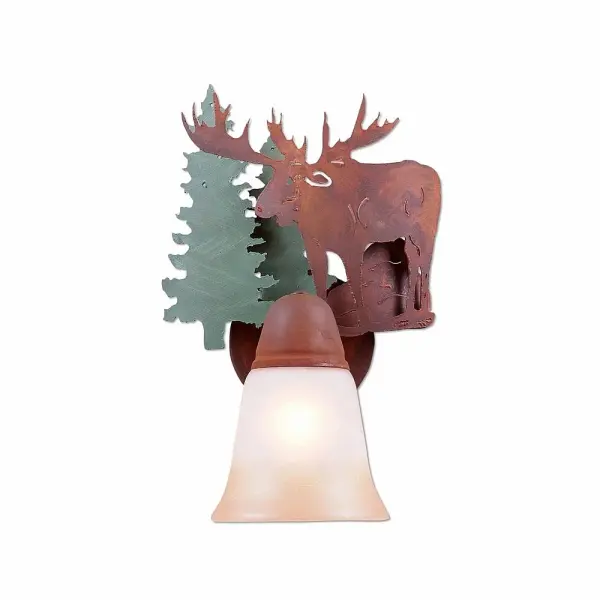 Crestline Moose Wall Sconce in Pine Tree Green with Rust Patina