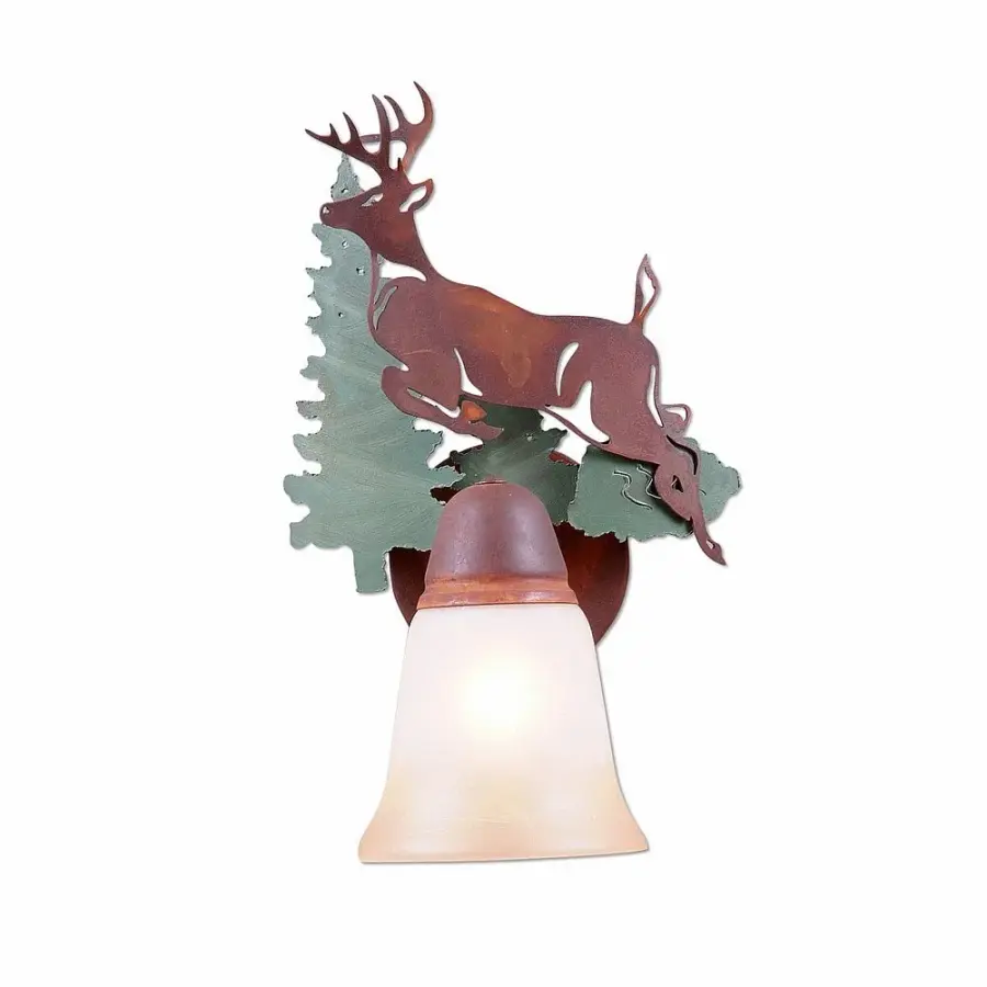Crestline Deer Wall Sconce in Pine Tree Green with Rust Patina