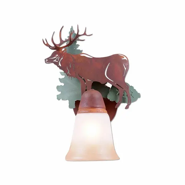 Crestline Elk Wall Sconce in Pine Tree Green with Rust Patina