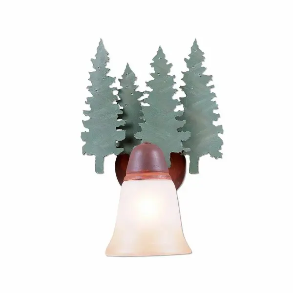 Crestline Pine Tree Wall Sconce in Pine Tree Green with Rust Patina