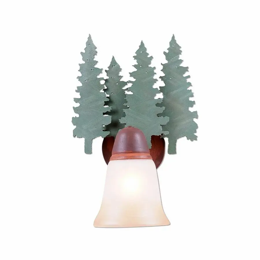 Crestline Pine Tree Wall Sconce in Pine Tree Green with Rust Patina