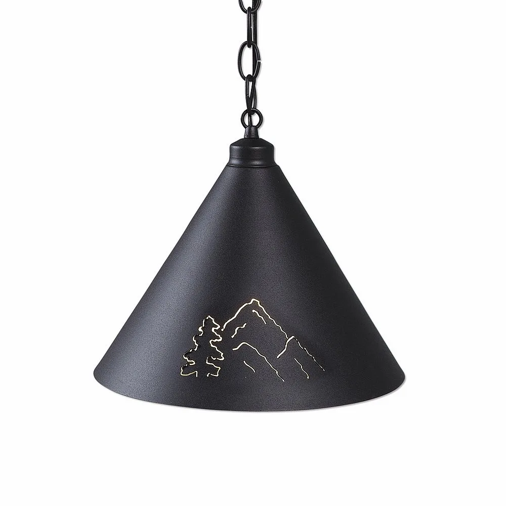 Canyon Black Iron One Light Pendant with Trees Design