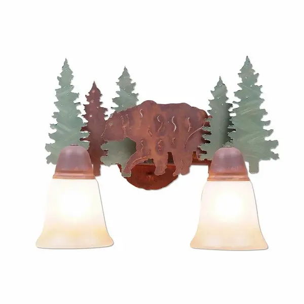 Crestline Bear Two Light Bath Vanity Light in Pine Tree Green with Rust Patina