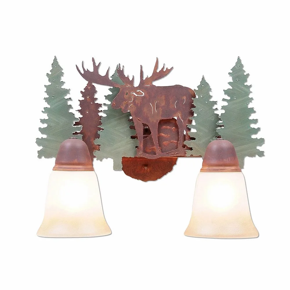 Crestline-Moose Two Light Bath Vanity Light in Pine Tree Green-Rust Patina