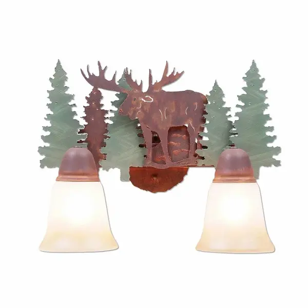Crestline Moose Two Light Bath Vanity Light in Pine Tree Green
