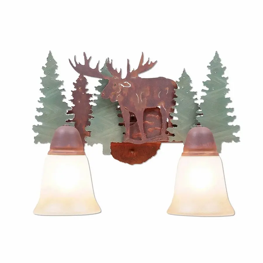 Crestline Moose Two Light Bath Vanity Light in Pine Tree Green