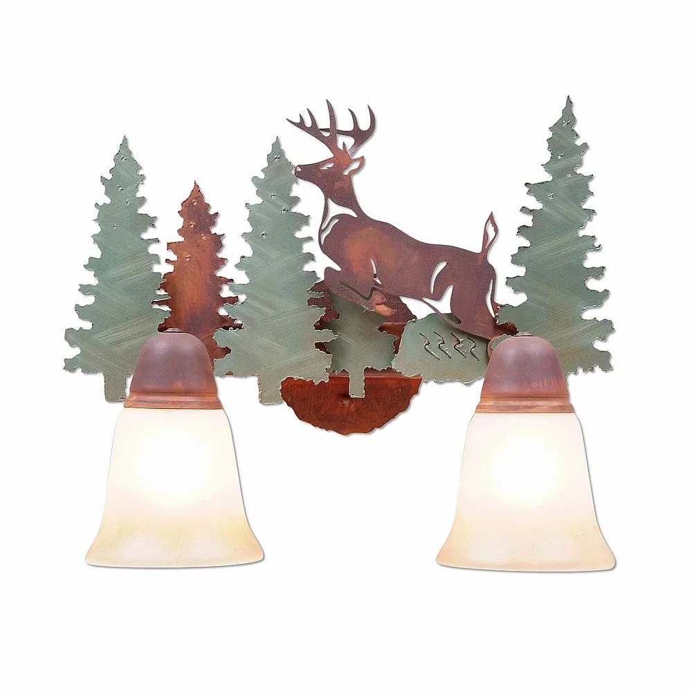 Crestline-Deer Two Light Bath Vanity Light in Pine Tree Green-Rust Patina