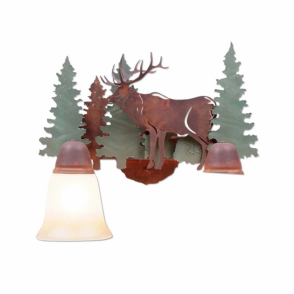 Crestline-Elk Two Light Bath Vanity Light in Pine Tree Green-Rust Patina