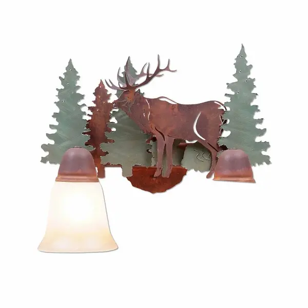 Crestline Elk Two Light Bath Vanity Light in Pine Tree Green