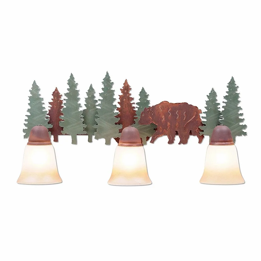 Crestline-Bear Three Light Bath Vanity Light in Pine Tree Green-Rust Patina