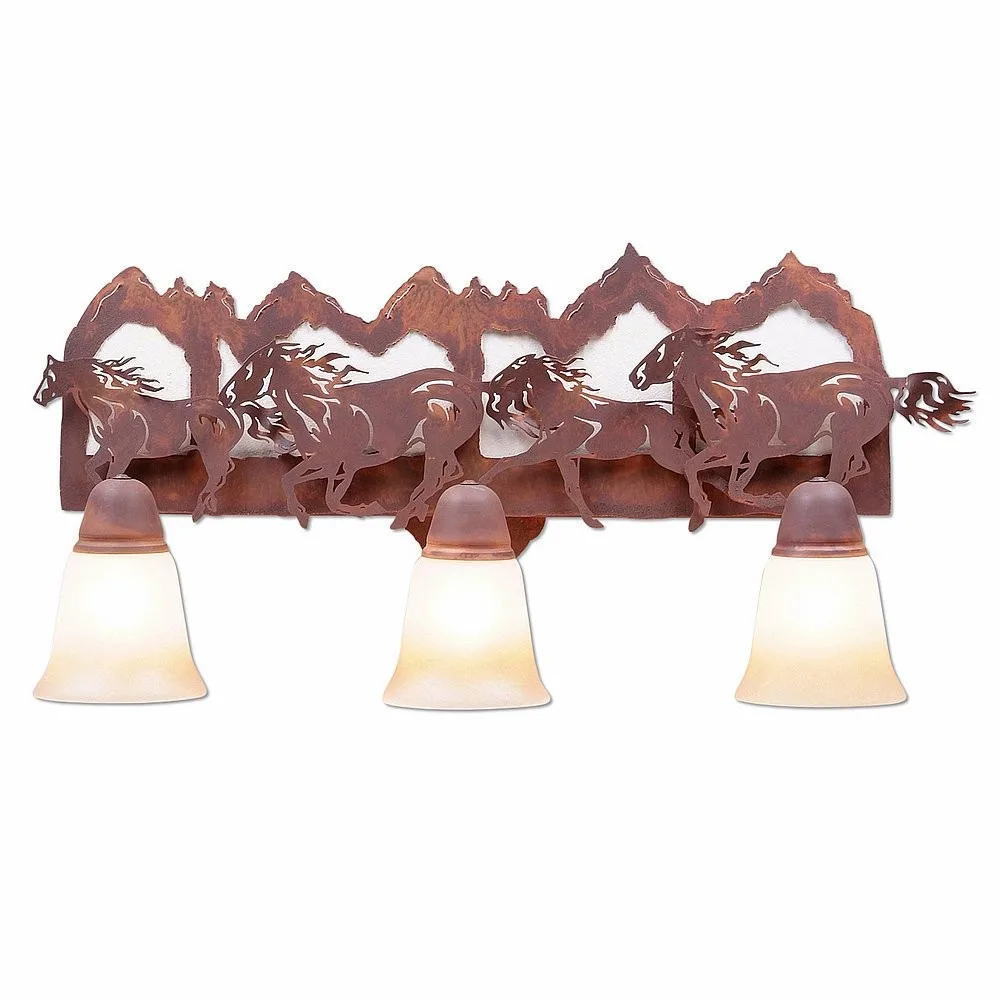 Crestline-Horse-Mtn Three Light Bath Vanity Light in Rust Patina