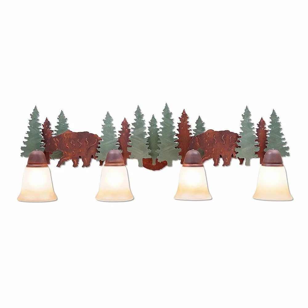 Crestline-Bear Four Light Bath Vanity Light in Pine Tree Green-Rust Patina