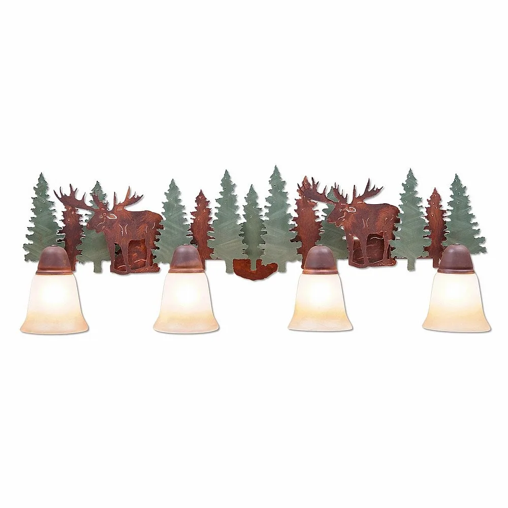Crestline-Moose Four Light Bath Vanity Light in Pine Tree Green-Rust Patina
