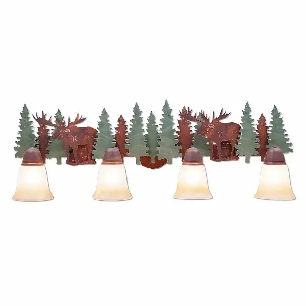 Crestline Moose Four Light Bath Vanity Light in Pine Tree Green
