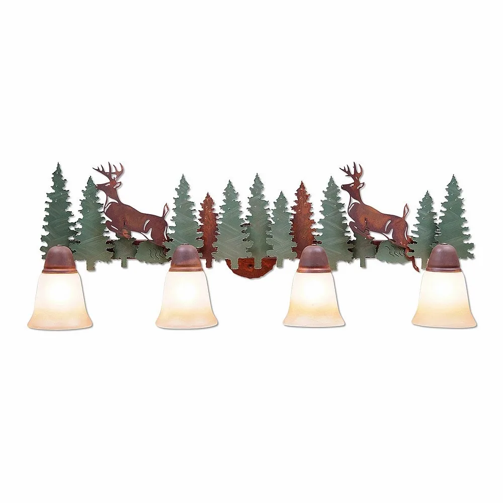 Crestline-Deer Four Light Bath Vanity Light in Pine Tree Green-Rust Patina