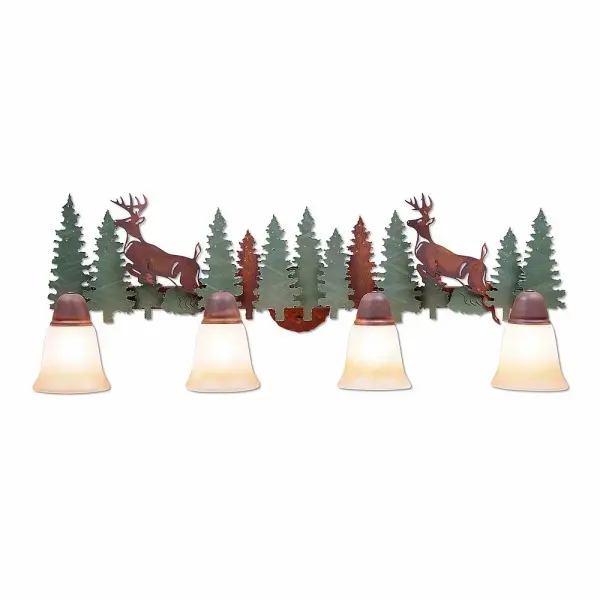 Crestline Deer Four Light Bath Vanity Light in Pine Tree Green with Rust Patina