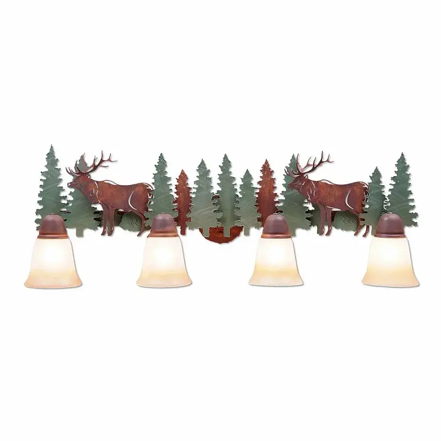 Crestline Elk Four Light Bath Vanity Light in Pine Tree Green