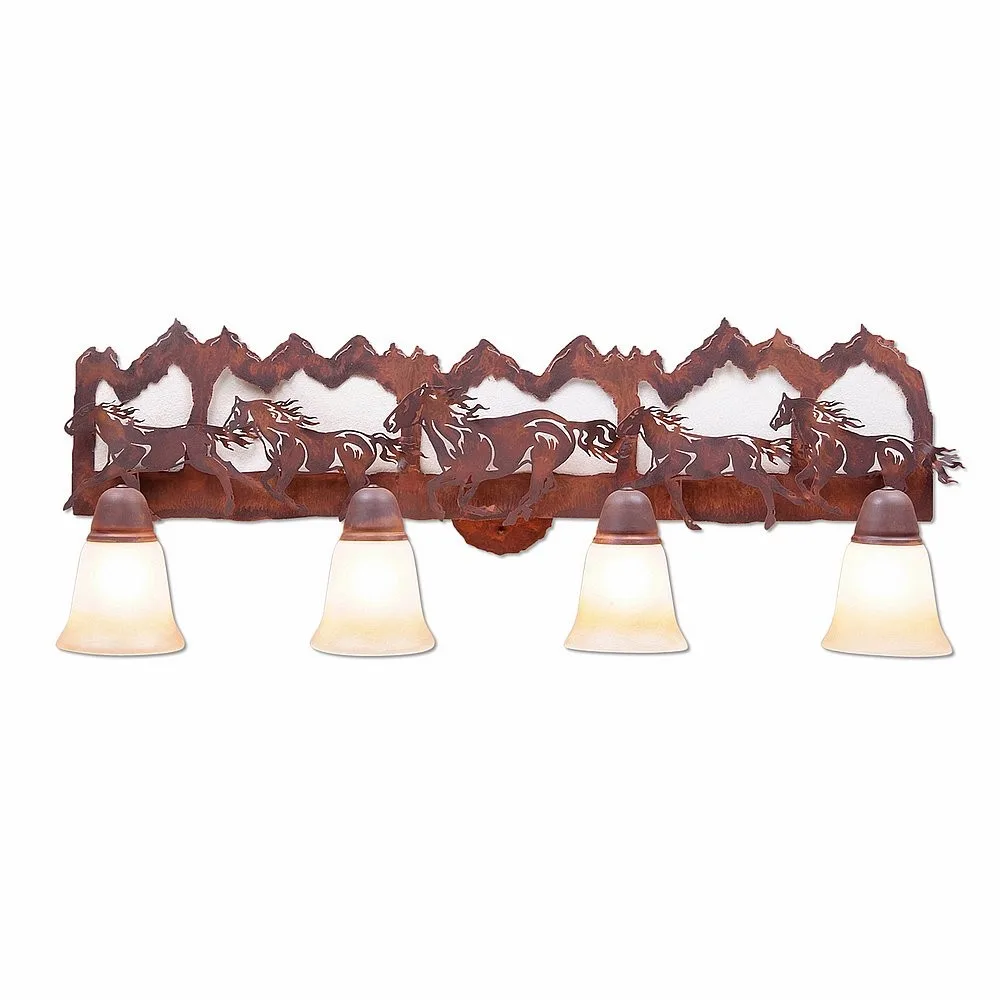 Crestline-Horse-Mtn Four Light Bath Vanity Light in Rust Patina