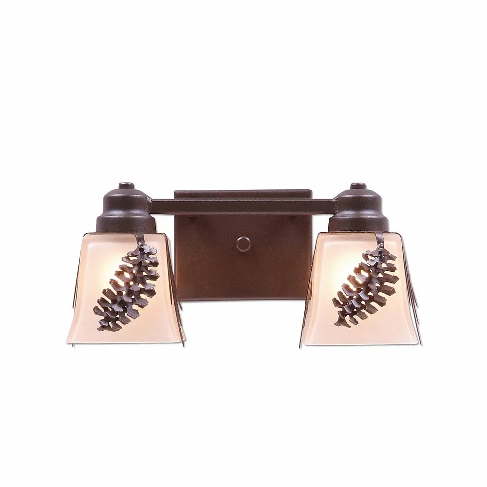 Woodland-Spruce Cone Two Light Bath Vanity Light in Dark Bronze Metallic
