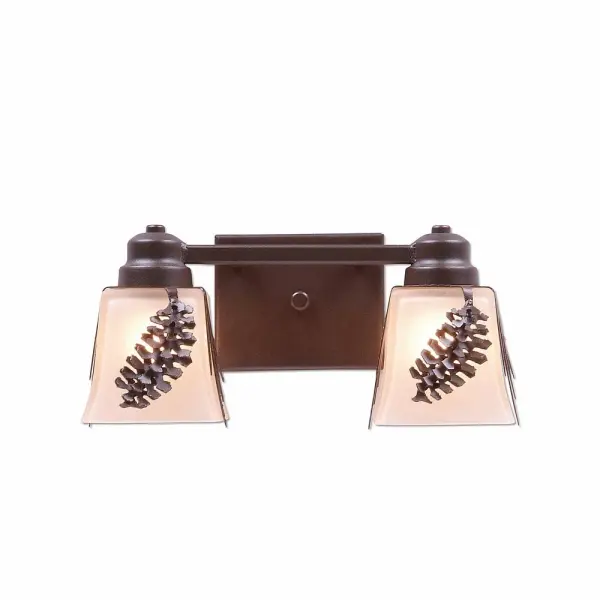 Woodland-Spruce Cone Two Light Bath Vanity Light in Dark Bronze Metallic