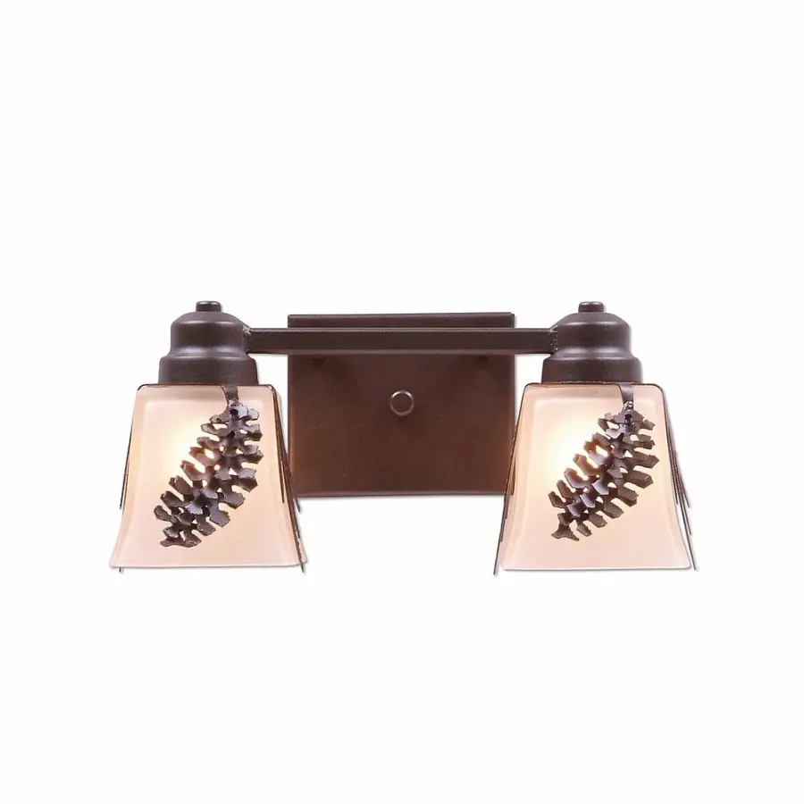Woodland-Spruce Cone Two Light Bath Vanity Light in Dark Bronze Metallic