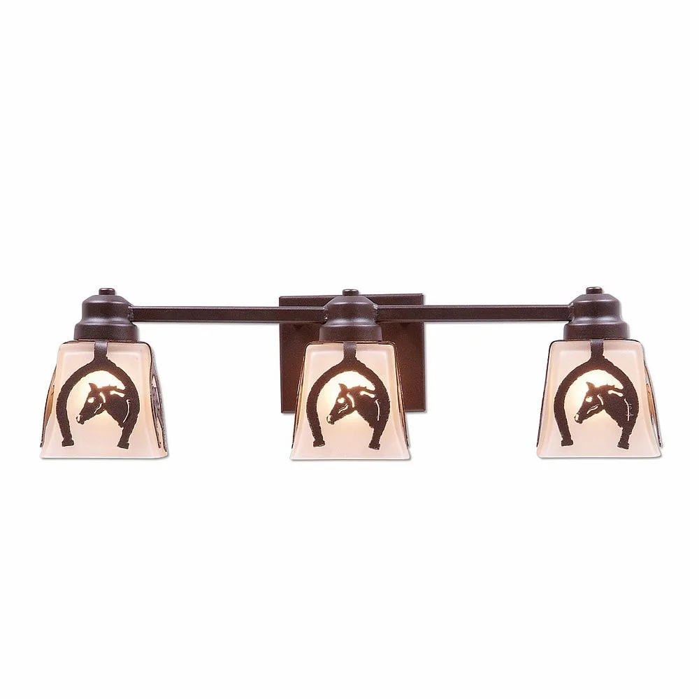 Woodland-Horse Horseshoe Three Light Bath Vanity Light in Dark Bronze Metallic
