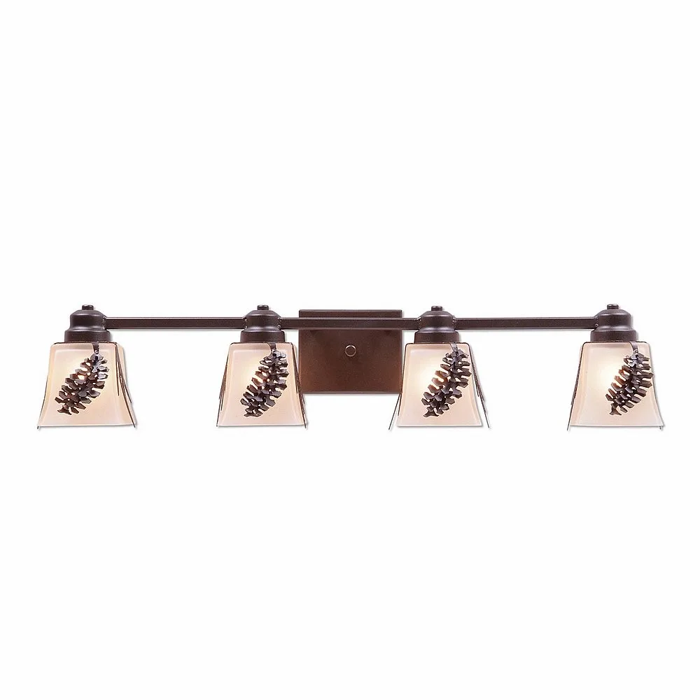 Woodland-Spruce Cone Four Light Bath Vanity Light in Dark Bronze Metallic