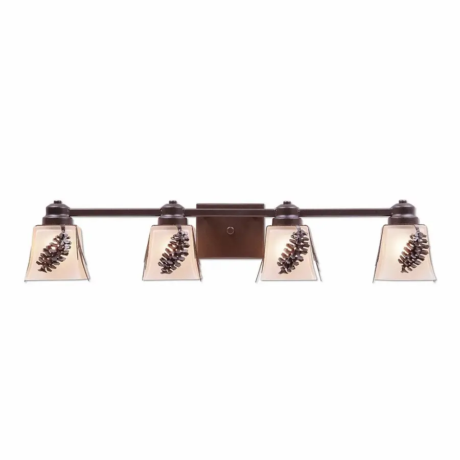Woodland-Spruce Cone Four Light Bath Vanity Light in Dark Bronze Metallic