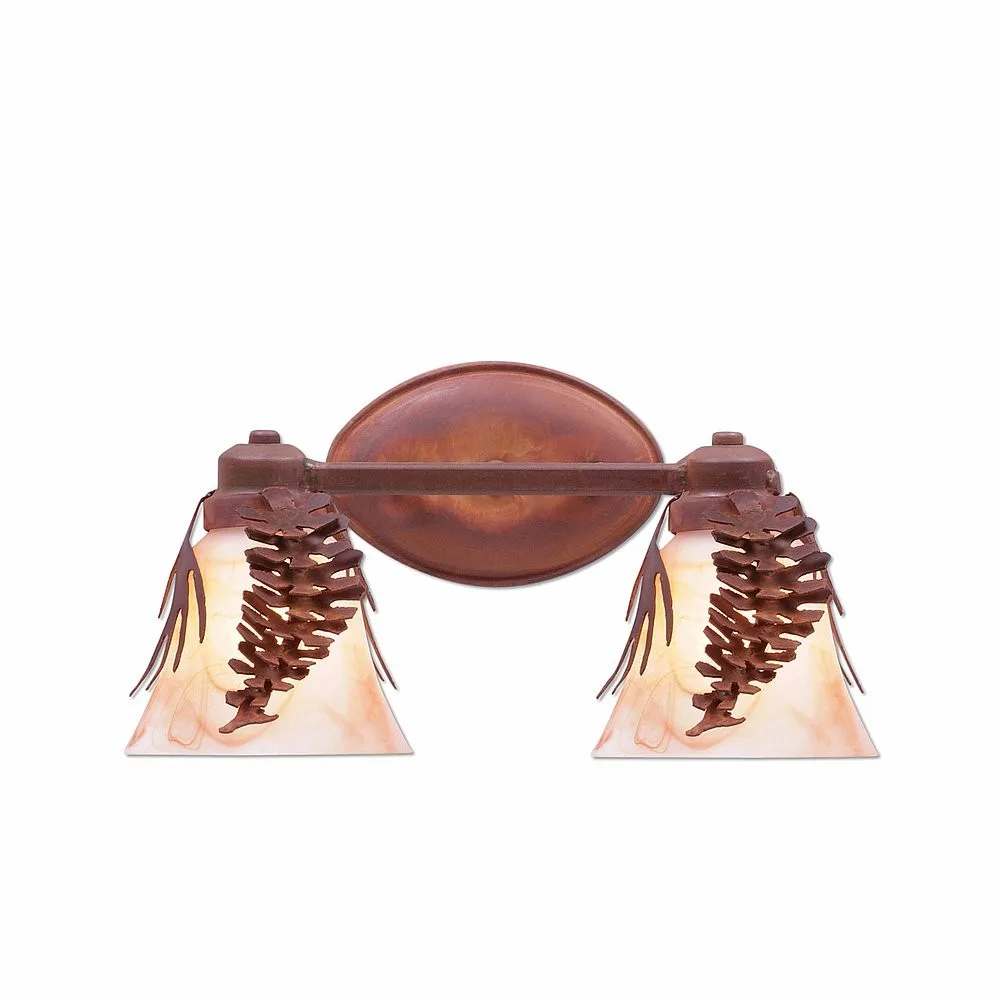 Sienna-Spruce-Cone Two Light Bath Vanity Light in Pine Tree Green-Rust Patina