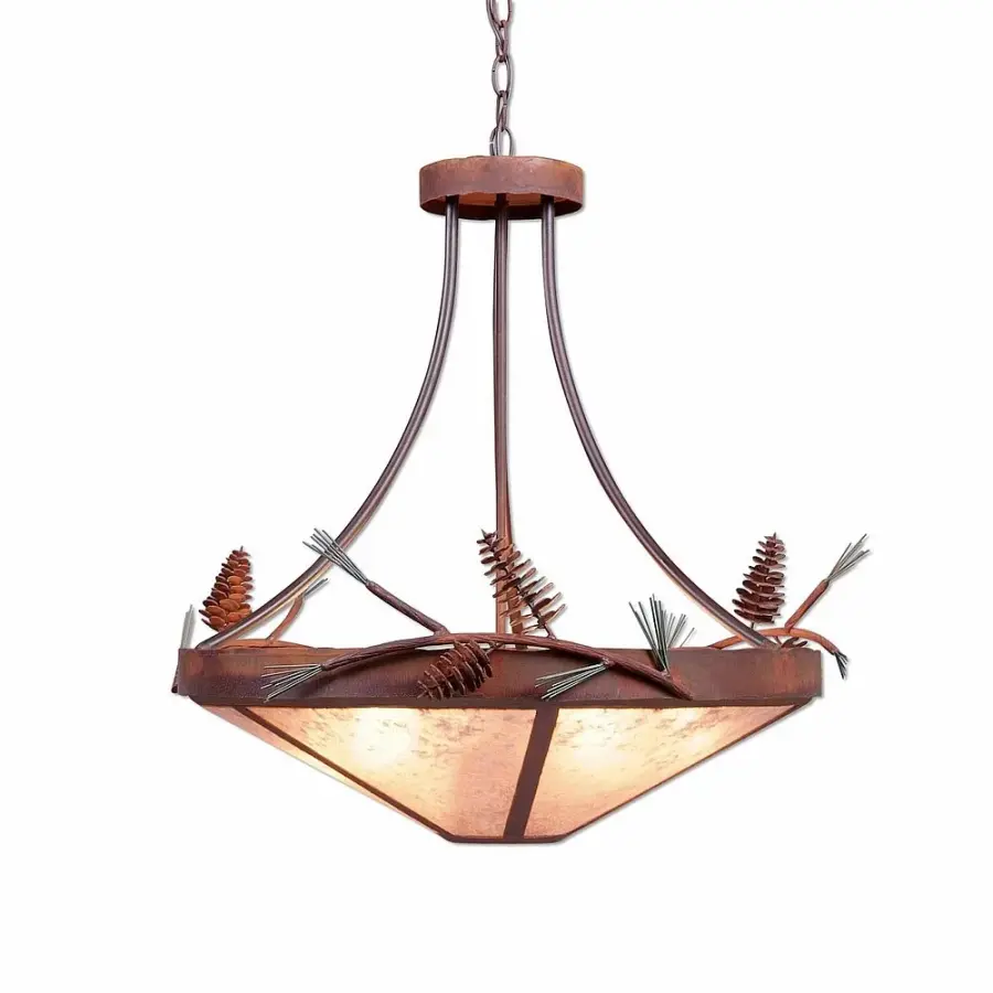 Crestline Pine Cone 7-Light Chandelier in Pine Green/Rust Patina