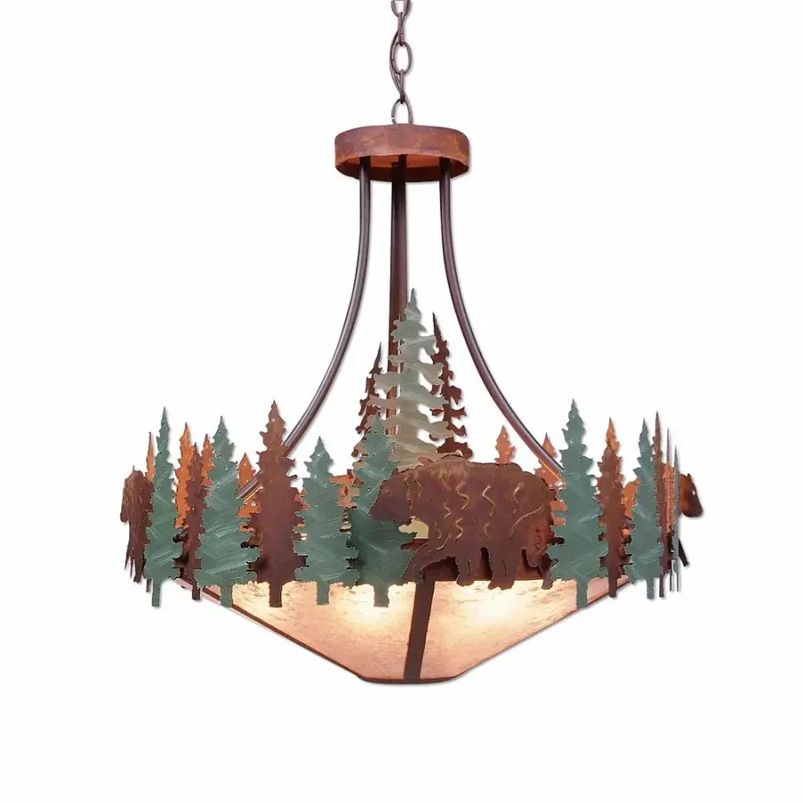 Crestline-Bear Seven Light Chandelier in Pine Green/Rust Patina