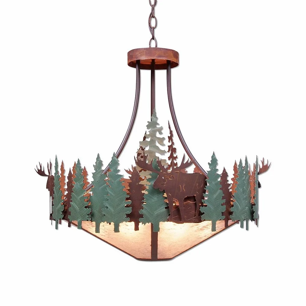 Crestline-Moose Seven Light Chandelier in Pine Green/Rust Patina