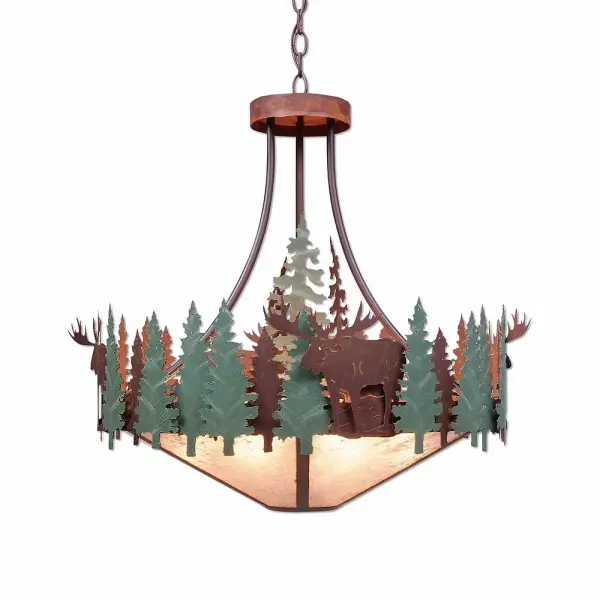 Crestline-Moose Seven Light Chandelier in Pine Green/Rust Patina