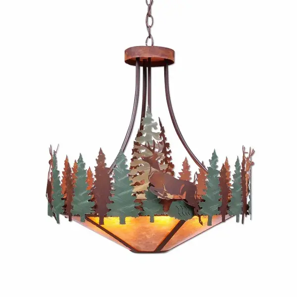 Crestline-Deer Seven Light Chandelier in Pine Green/Rust Patina