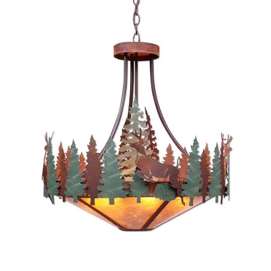 Crestline-Deer Seven Light Chandelier in Pine Green/Rust Patina