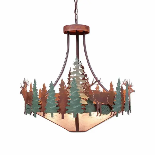 Crestline-Elk Seven Light Chandelier in Pine Green/Rust Patina