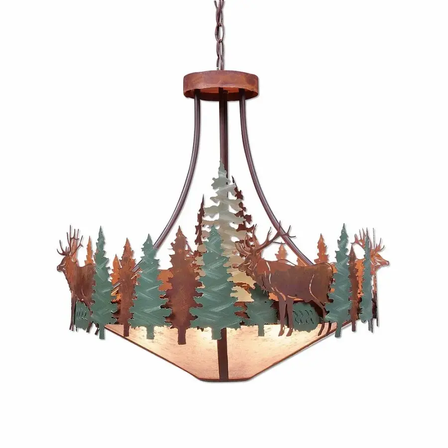 Crestline-Elk Seven Light Chandelier in Pine Green/Rust Patina
