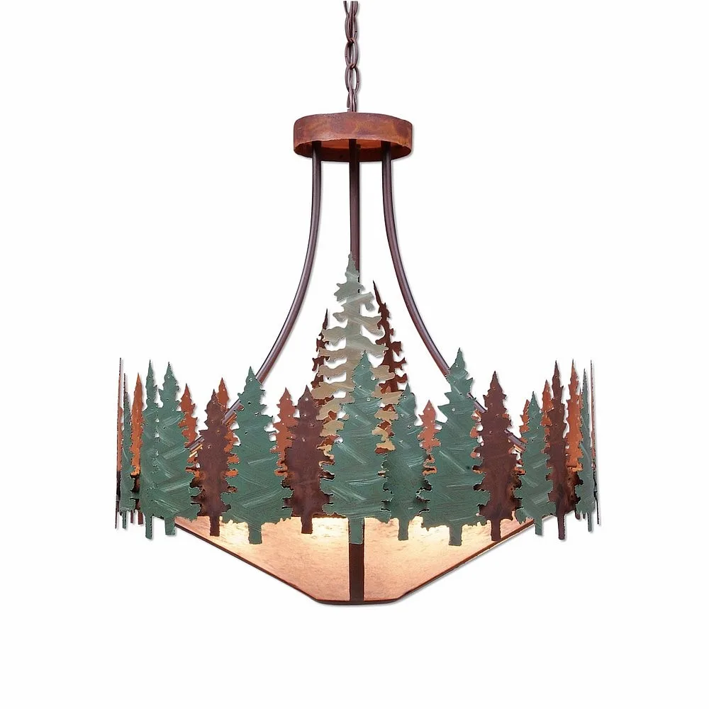 Crestline-Pine Tree Seven Light Chandelier in Pine Green/Rust Patina