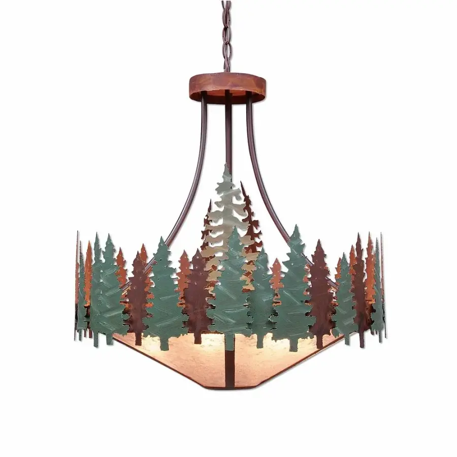 Crestline Pine Tree Seven Light Chandelier in Pine Green/Rust Patina
