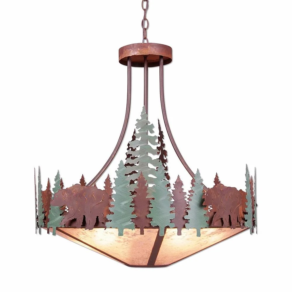 Crestline-Bear Seven Light Chandelier in Pine Green/Rust Patina