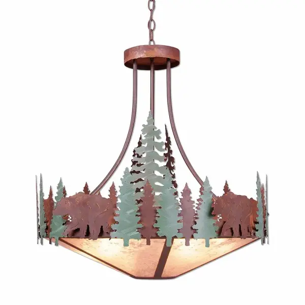 Crestline-Bear Seven Light Chandelier in Pine Green/Rust Patina