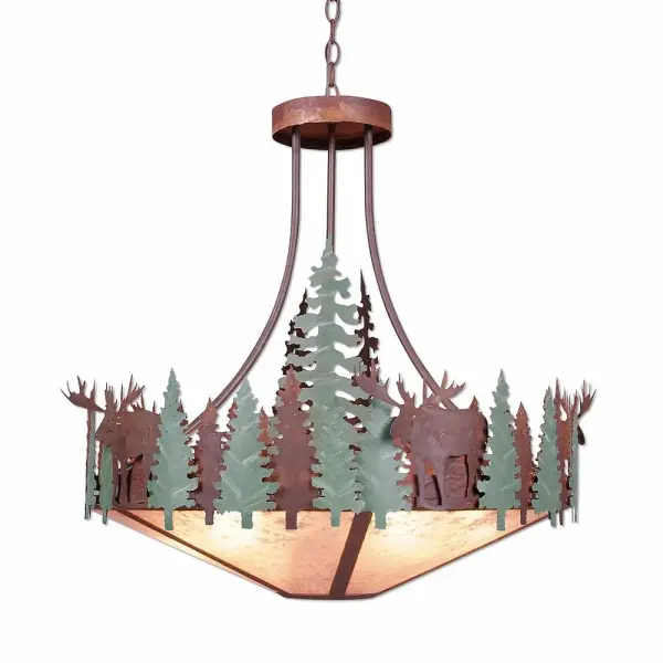Crestline Moose Seven Light Chandelier in Pine Green with Rust Patina