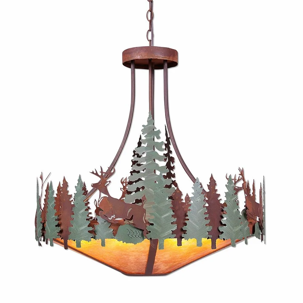 Crestline-Deer Seven Light Chandelier in Pine Green/Rust Patina