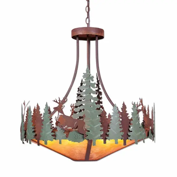 Crestline-Deer Seven Light Chandelier in Pine Green/Rust Patina