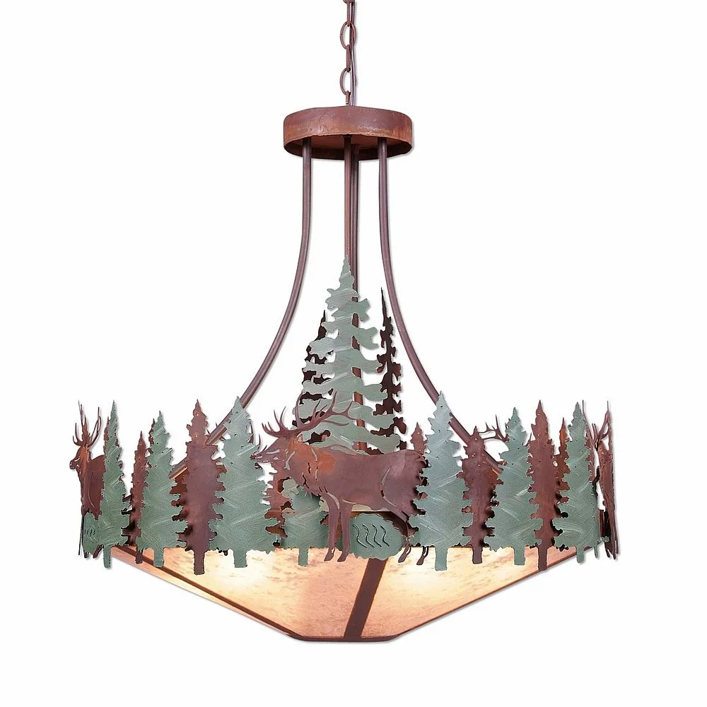 Crestline-Elk Seven Light Chandelier in Pine Green/Rust Patina