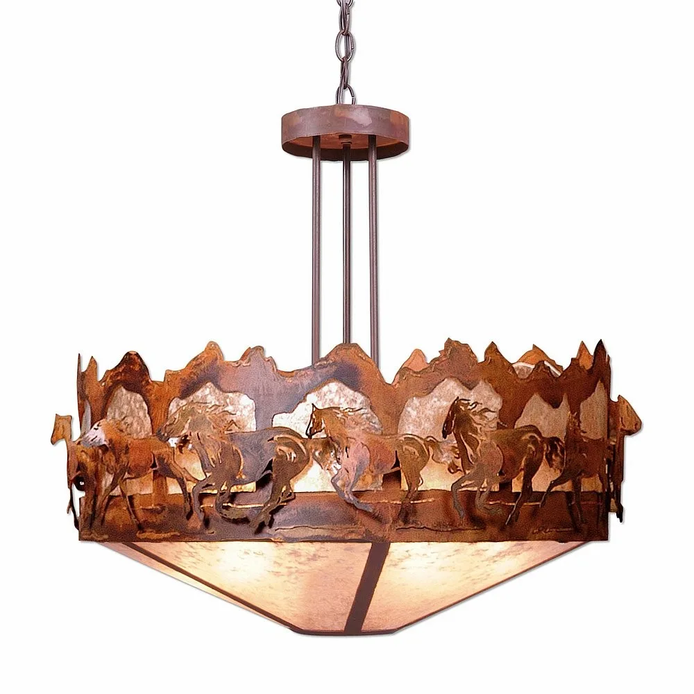 Crestline-Horse/Mountain Seven Light Chandelier in Rust Patina