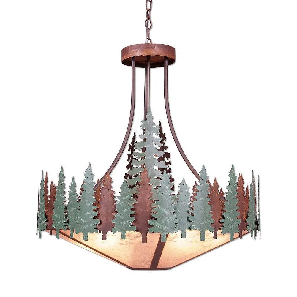 Crestline-Pine Tree Seven Light Chandelier in Pine Green/Rust Patina