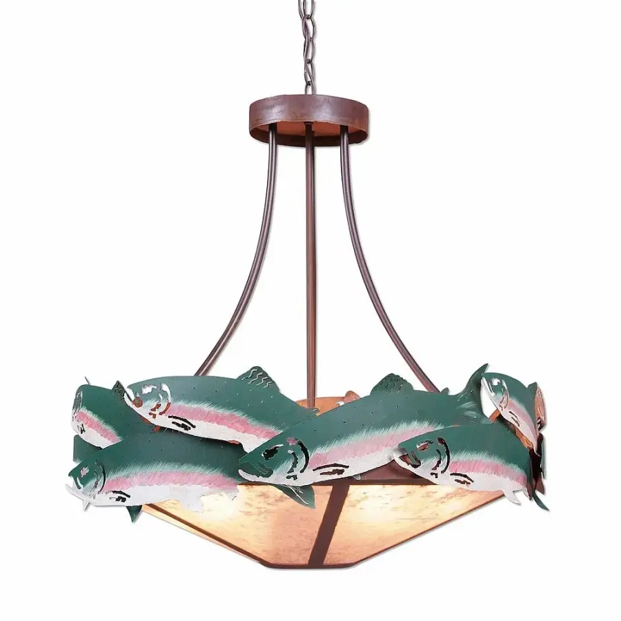 Crestline-Trout Seven Light Chandelier in Fish/Rust Patina