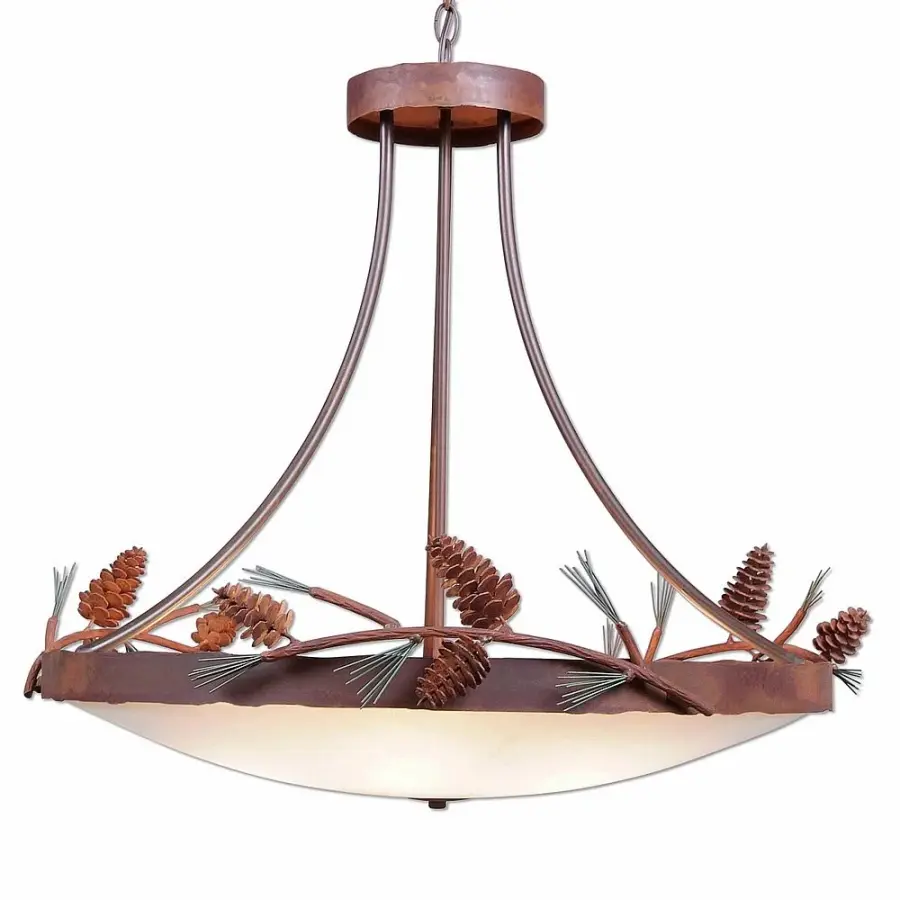 Crestline Pine Cone 7-Light Chandelier in Pine Green/Rust Patina